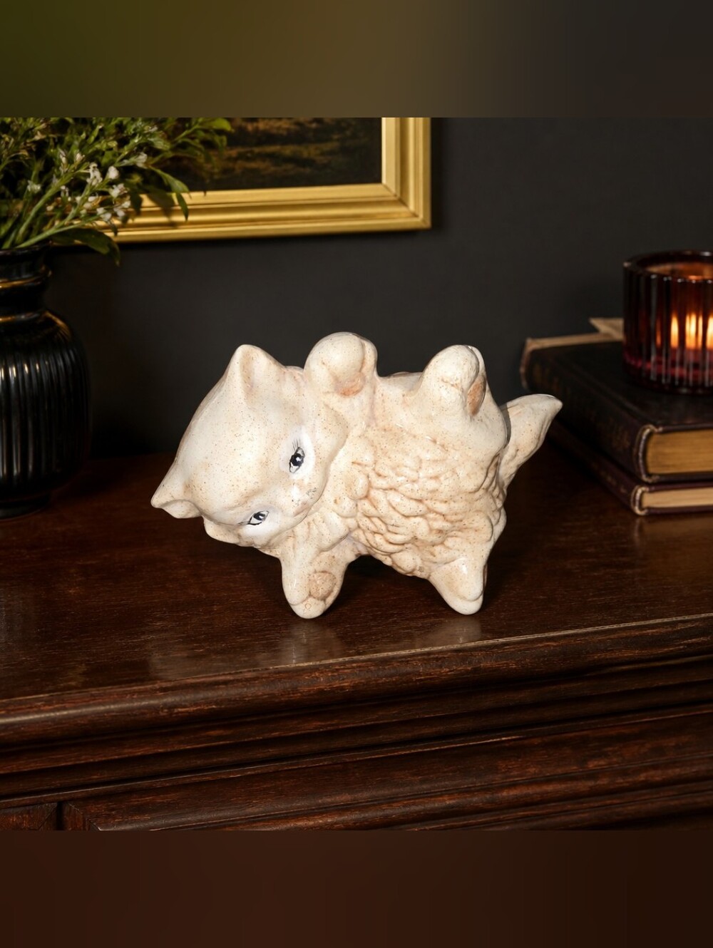 Vintage, Painted Slipcast Ceramic Kitten Produced Made By Lisa B. In 1986